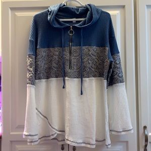 Sheer Quarter-Zip Knit & Lace Pullover XL